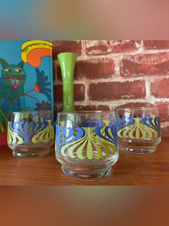 Other - Vintage Set of 3 Psychedelic Lowball Glasses